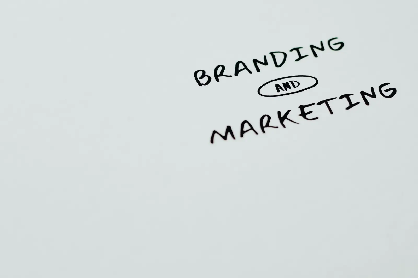 Branding and marketing written on a white surface